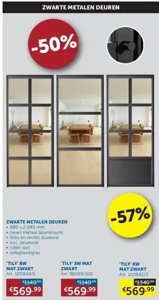 Zelfbouwmarkt Zwarte metalen deuren 'tily' 8w mat zwart aanbieding