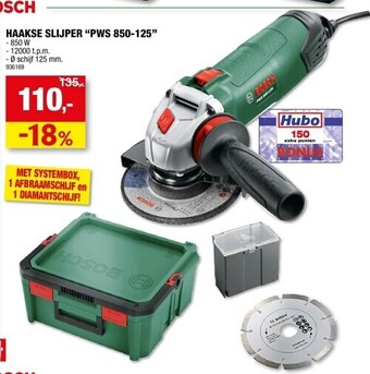 Hubo Haakse slijper “pws 850-125” aanbieding