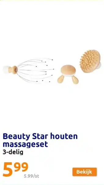 Action Beauty Star houten massageset 3-delig aanbieding