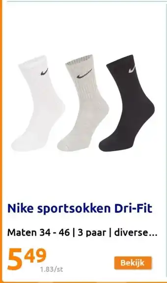 Action Nike sportsokken Dri-Fit Maten 34 - 46 aanbieding