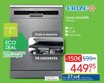 Eldi FRIAC Lave-vaisselle VW4002L 9,8 L, 42 dB aanbieding