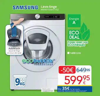 Eldi SAMSUNG Lave-linge WW90T554ATT/S2 9kg Webcode 104859157 aanbieding