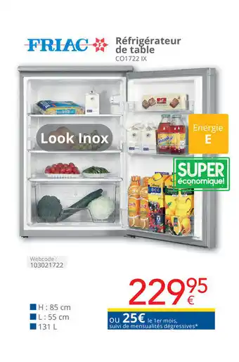 Eldi FRIAC de table CO1722 IX H: 85 cm, L: 55 cm, 131 L Webcode: 103021722 aanbieding