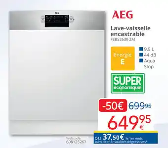 Eldi AEG Lave-vaisselle encastrable FEB52630 ZM 9,9 L, Webcode 608125267 aanbieding