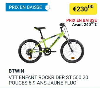 BTWIN VTT ENFANT ROCKRIDER ST 500 20 POUCES 6-9 ANS JAUNE FLUO