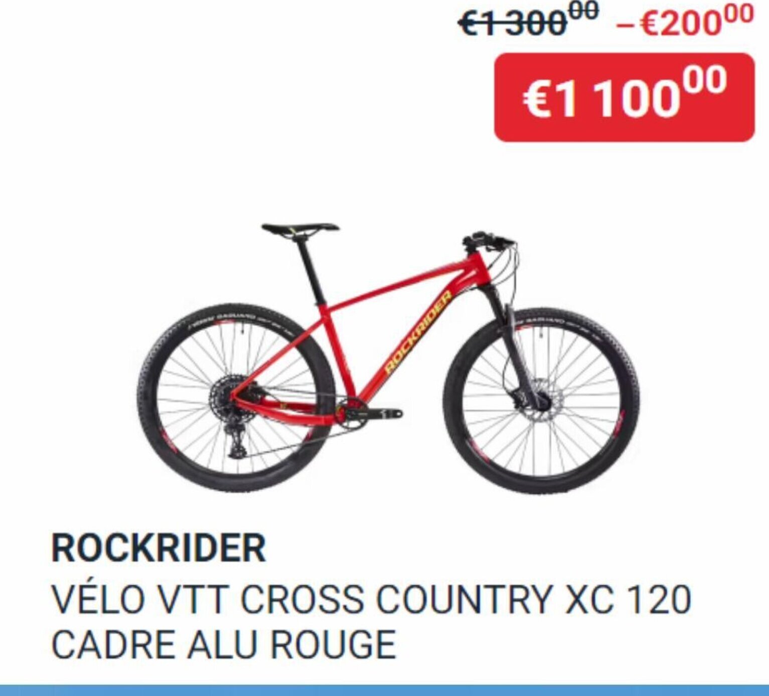 Decathlon ROCKRIDER VÉLO VTT CROSS COUNTRY XC 120 CADRE ALU ROUGE aanbieding