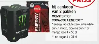 Bij aankoop van 2 pakken monster of coca-cola energy