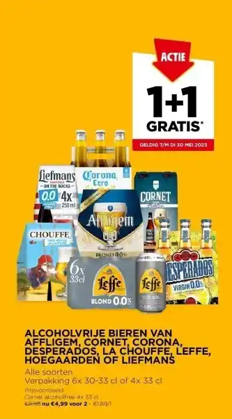 Jumbo Alcoholvrije bieren van affligem, cornet, corona, desperados, la chouffe, leffe, hoegaarden of liefmans aanbieding