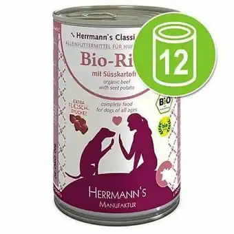 Zooplus Herrmann’s Menu Graanvrij 12 x 400 g - Bio Rund met Bio Zoete Aardappel aanbieding
