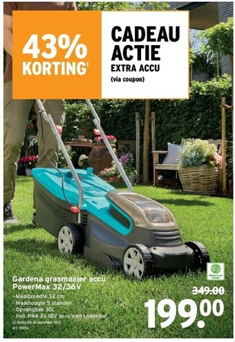 GAMMA Gardena grasmaaier accu powermax 32/36v aanbieding