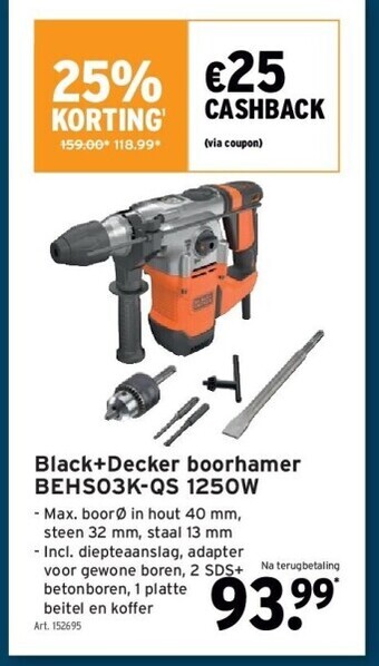 GAMMA Black+decker boorhamer behs03k-qs 1250w aanbieding
