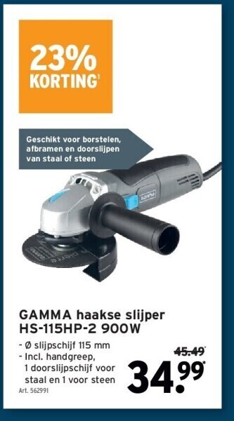 GAMMA Gamma haakse slijper hs-115hp-2 900w aanbieding