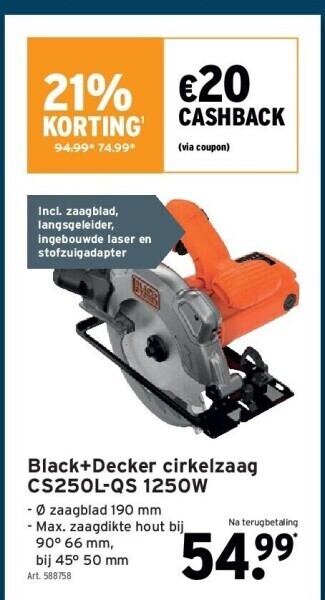 GAMMA Black+decker cirkelzaag cs250l-qs 1250w aanbieding