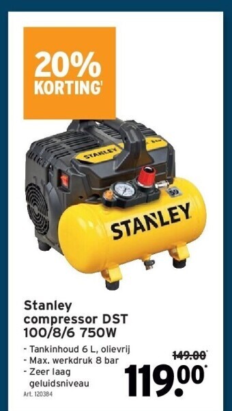 GAMMA Stanley compressor dst 100/8/6 750w aanbieding