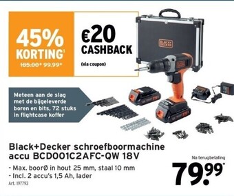 GAMMA Black+decker schroefboormachine accu bcd001c2afc-qw 18v aanbieding