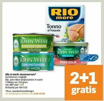Albert Heijn John west tonijnstukken in water aanbieding