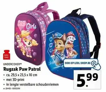 Lidl Rugzak paw patrol aanbieding