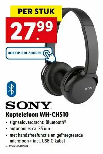 Lidl Sony koptelefoon wh-ch510 aanbieding