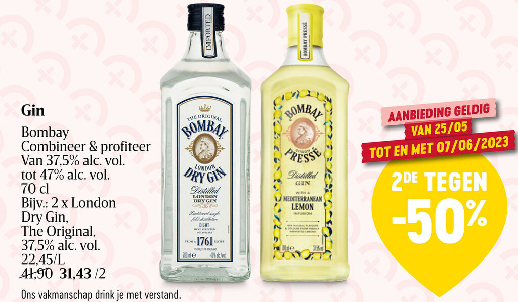Bombay Gin Van 37,5 alc. vol. 70cl promotie bij Delhaize