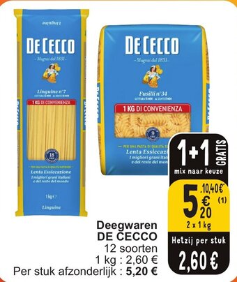 Cora DE CECCO Deegwaren 2 x 1kg aanbieding