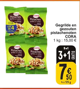 Cora Gegrilde en gezouten pistachenoten 4 x 125g aanbieding