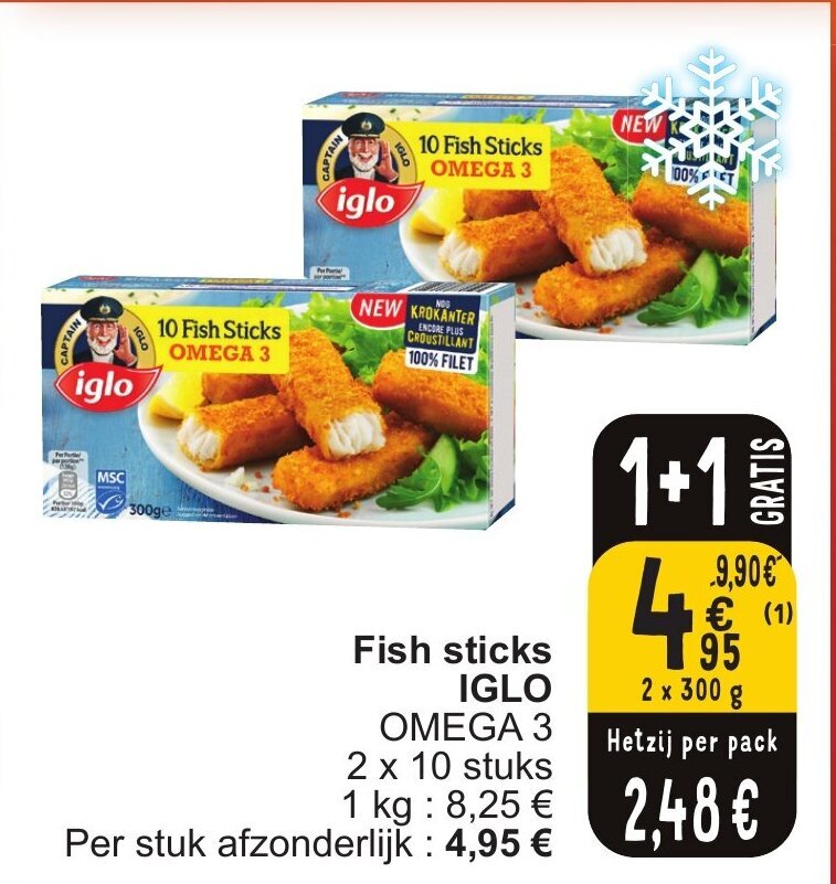 IGLO Fish sticks OMEGA 3 2 x 300g promotie bij Cora