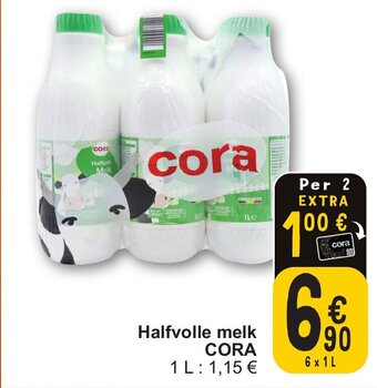 Cora Halfvolle melk CORA 6 x 1L aanbieding
