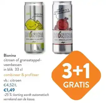OKay Bionina citroen of granaatappel- veenbessen in blik 33 cl aanbieding