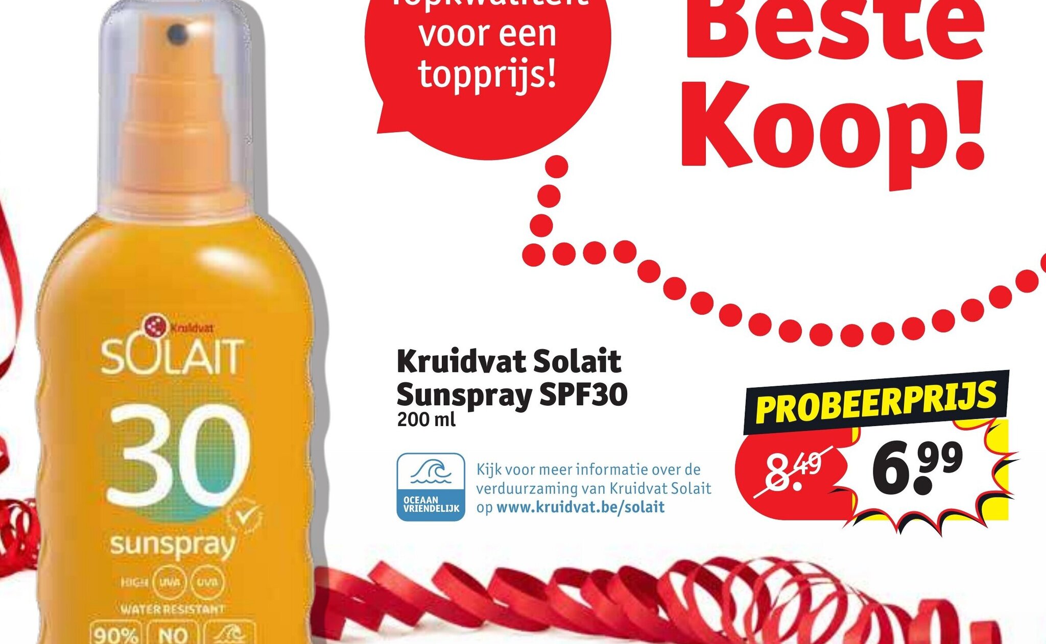 Kruidvat Solait Sunspray SPF30 200ml promotie bij Kruidvat