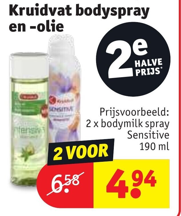 Kruidvat bodyspray en olie promotie bij Kruidvat