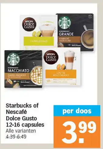 Albert Heijn Starbucks of nescafé dolce gusto 12-16 capsules aanbieding