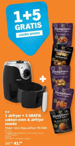 Albert Heijn 1 airfryer + 5 gratis zakken oven & airfryer snacks aanbieding