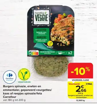 burgers spinazie, erwten en emmentaler