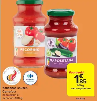 Carrefour Italiaanse sauzen napoletana of pecorino, 400 g aanbieding