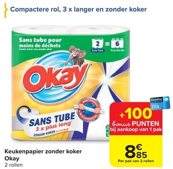 Carrefour Keukenpapier zonder koker Okay 2 rollen aanbieding
