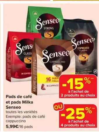 Carrefour Market Pads de café et pads Milka Senseo aanbieding