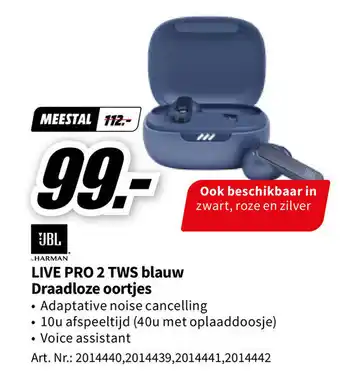 MediaMarkt LIVE PRO 2 TWS blauw Draadloze oortjes aanbieding