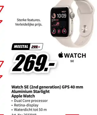 MediaMarkt Watch SE (2nd generation) GPS 40 mm Aluminium Starlight Apple Watch aanbieding