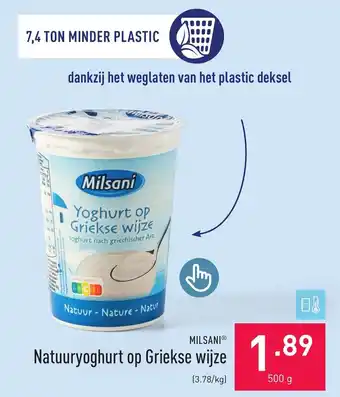 ALDI Milsani Natuuryoghurt op Griekse wijze aanbieding