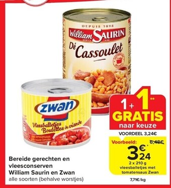 Carrefour Bereide gerechten en vleesconserven william saurin en zwan aanbieding