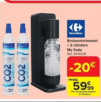 Carrefour Bruiswatertoestel + 2 cilinders my soda aanbieding