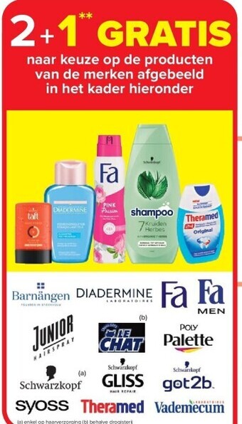 Carrefour Naar keuze op de producten van de merken afgebeeld in het kader hieronder aanbieding