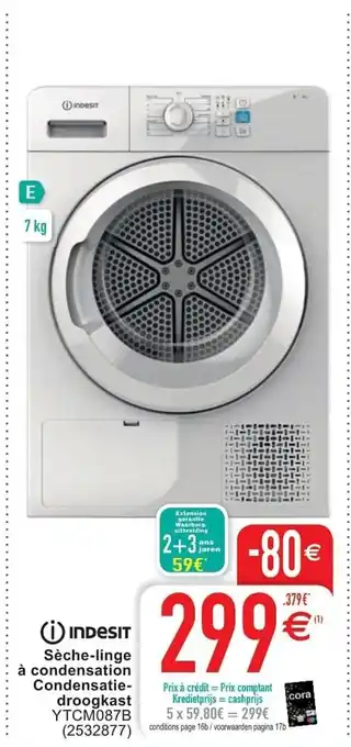 Cora Indesit Sèche-linge à condensation Condensatie-droogkast YTCM087B aanbieding