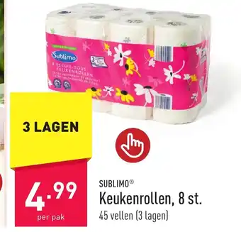 ALDI SUBLIMO Keukenrollen, 8 st. 45 vellen (3 lagen) aanbieding