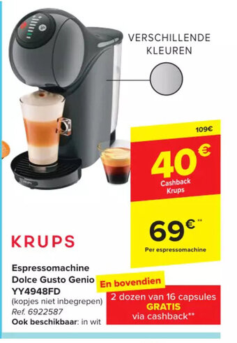 Carrefour Espressomachine Dolce Gusto Genio YY4948FD aanbieding