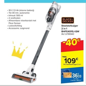 Carrefour Steelstofzuiger 2 in 1 bhfea515j-qw aanbieding