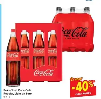 Carrefour Pak of krat coca-cola regular, light en zero 6 x 1 l aanbieding