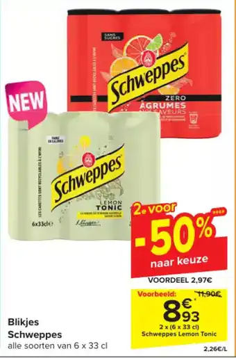 Carrefour Blikjes Schweppes alle soorten van 6 x 33 cl aanbieding
