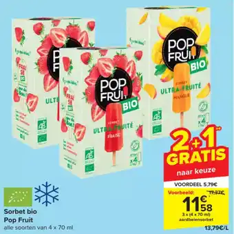 Carrefour Sorbet bio Pop Fruit 3 x (4 x 70 ml) aardbeiensorbet aanbieding