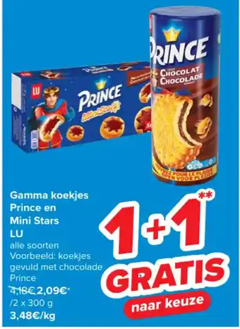 Carrefour Gamma koekjes Prince en Mini Stars LU 2 x 300g aanbieding